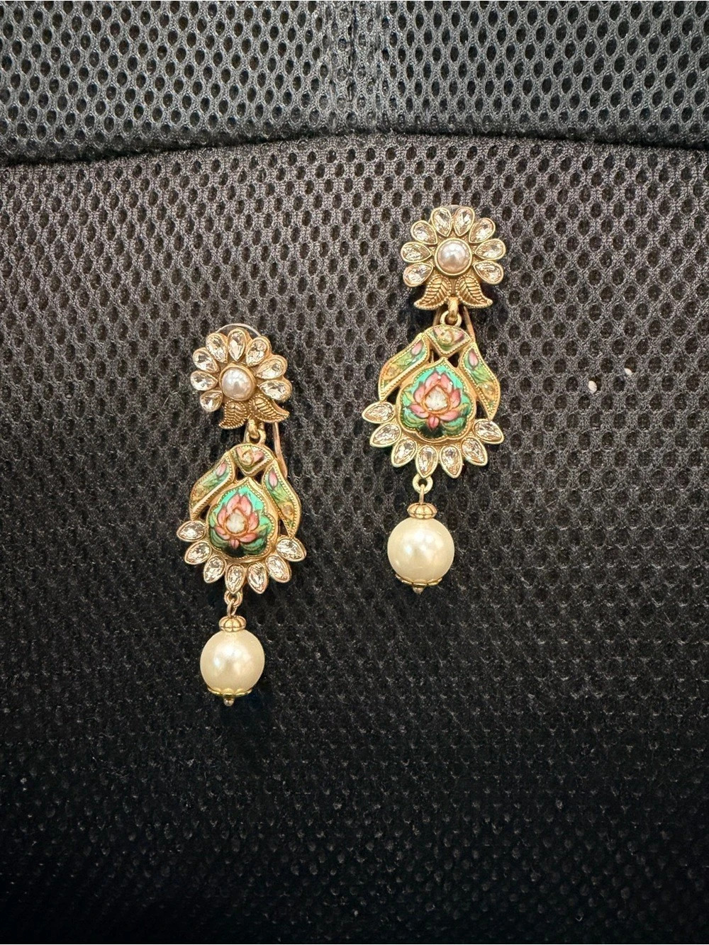Floral Drop Earrings in Gold & Green  New